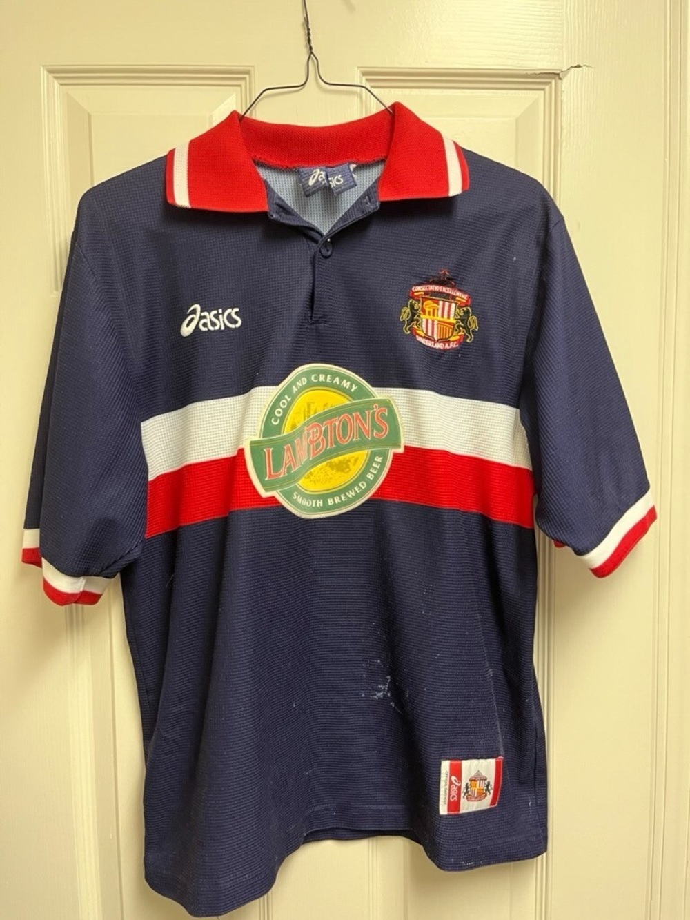 Asics Men's Navy, Red & White Soccer Jersey - Sunderland Crest